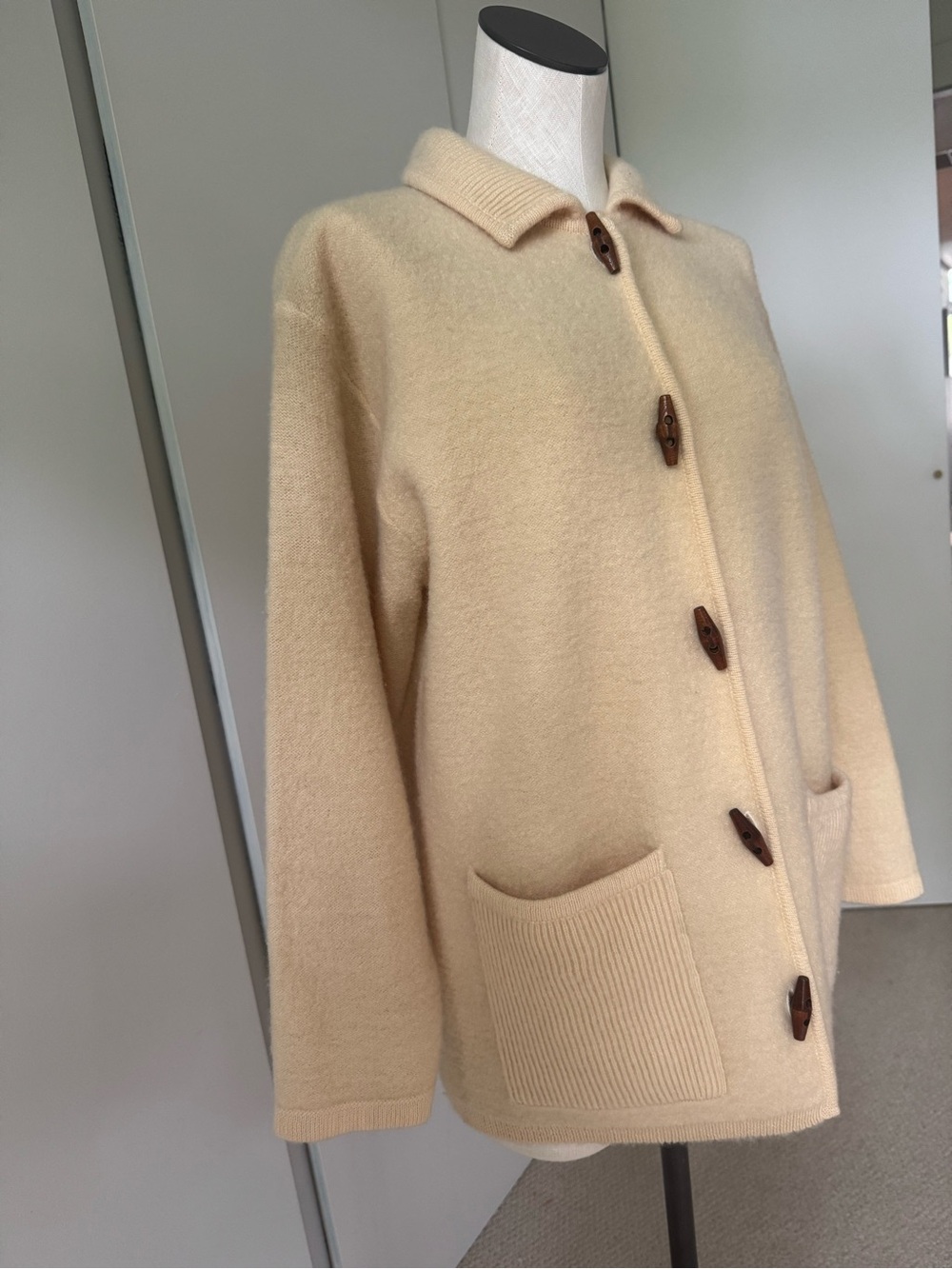 Vintage Wool Sweater Coat w Wood Toggles Preppy Cozy Cottagecore Classic- M